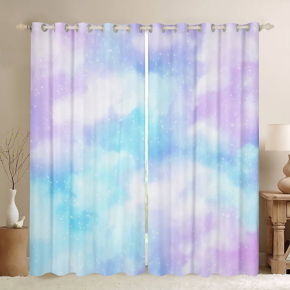 Castle Fairy Universe Galaxy Black Out Curtains for Women Girls,Stars Print Curtains Pack Of 2 (42X63 Each),Gradient Ombre Bedroom Curtains,Microfiber Bedroom Decor