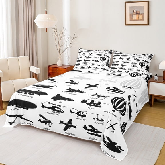 Castle Fairy Various Airplanes Twin Sheet Sets for Teens,Transportation Bedding