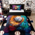 thumbnail image 1 of Castle Fairy Vibrant Baseball Twin Duvet Cover, Graffiti Glove Ball Twin Bedding,Black Reversible,2pcs,1 Duvet Cover and 1 Pillowcase, 1 of 6