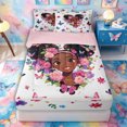 thumbnail image 1 of Castle Fairy Vibrant Floral Black Girl Zipper Full Size Comforter Sets with Fitted Sheet and 2 Pillowcases,Flying Butterflies Flowers Zipper Bedding Set,Coral Teal Orange,4pcs, 1 of 6