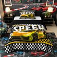 thumbnail image 1 of Castle Fairy Vibrant Racing Sports Car Twin Comforter Sets 3-Piece for Kids, Bold Speedometer Checkered Bedding Set for Bedroom, Yellow Black White,Black Reversible, 1 of 6