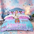 thumbnail image 1 of Castle Fairy Vibrant Rainbow Girl Duvet Cover King,Cartoon Butterfly King Bedding,Multi Tone Pink Purple,1 Duvet Cover and 2 Pillowcases, 1 of 6