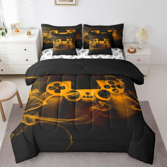 Castle Fairy Video Game Bedding Comforter Set,Abstract Gamer Queen Bedding Sets
