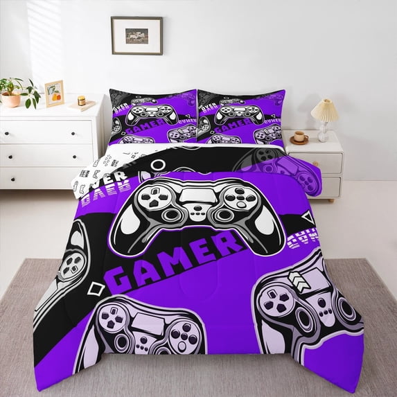 Castle Fairy Video Game Full Size Comforter Sets for Boys,Black Purple Bedding Sets