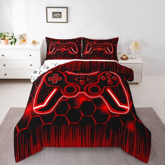 Castle Fairy Video Game Queen Comforter Set,Teens Honeycomb Gamepads Bedding Comforter Set