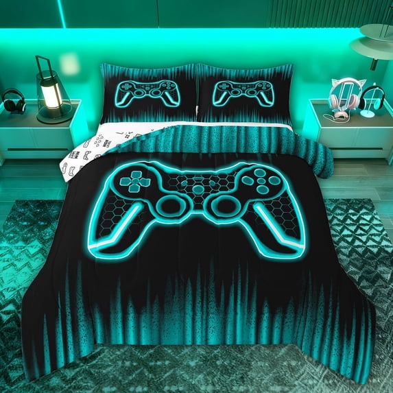 Castle Fairy Video Game Twin Comforter Sets,Geometric Honeycomb Stripes Bedding Set