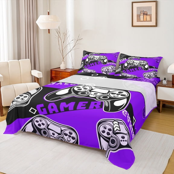 Castle Fairy Video Game Twin Sheet Sets for Boys,Black Purple Bedding