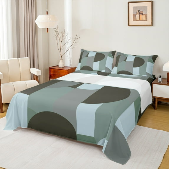 Castle Fairy Vintage Aesthetic 4Pcs Bed Sheets for Teens,Abstract Geometric King Sheets,Minimalist Theme Super Cozy Sheet Set,Luxury Bedroom Decor