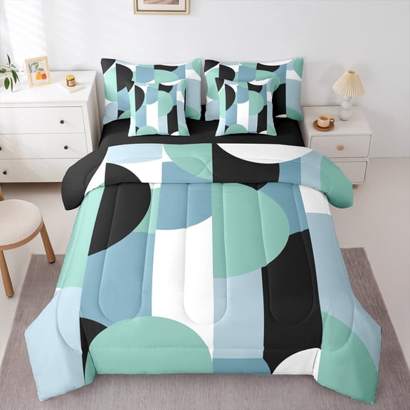 Castle Fairy 7-Piece Vintage Aesthetic Abstract Geometric Minimalist Theme King Bedding Comforter Set for Teens, Ultra Soft Bed Sheets, Luxury Bedroom Decor