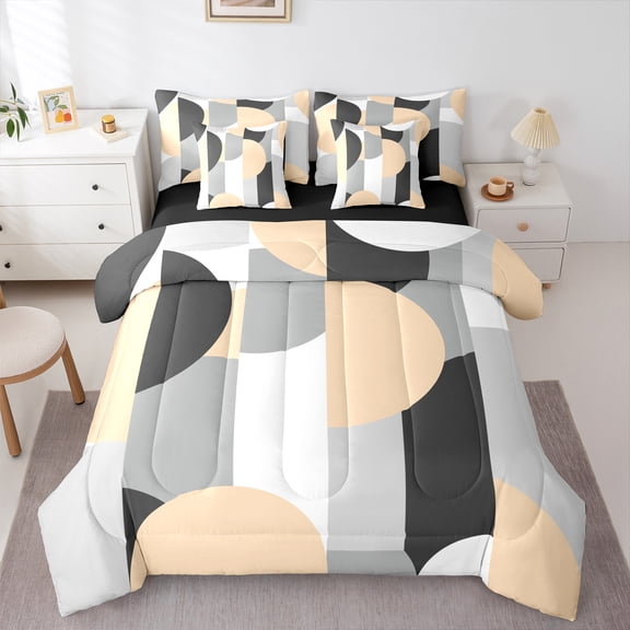 Castle Fairy Vintage Aesthetic 7-Piece Bedding Comforter Set for Teens,Abstract Geometric King Bedding Sets,Minimalist Theme Ultra Soft Bed Sheets,Luxury Bedroom Decor
