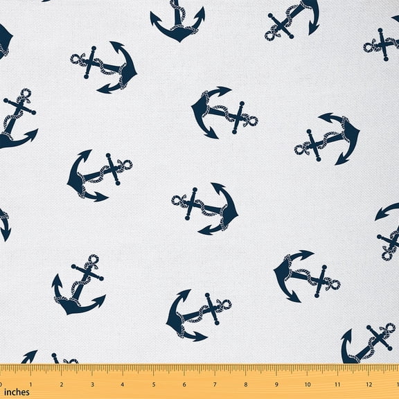 Castle Fairy Vintage Anchor Fabric by the Yard 1 Yard, Nautical Adventure Home Decor Fabric by the Yard, White Navy Blue Sewing Fabric