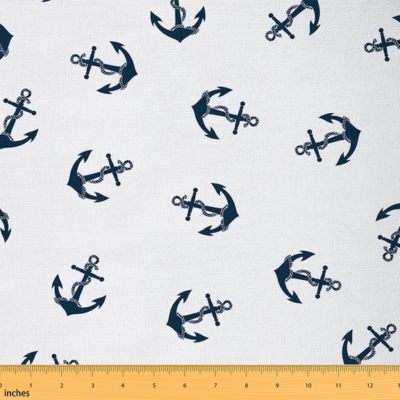 Castle Fairy Vintage Anchor Fabric by the Yard 10 Yards, Nautical Adventure Home Decor Fabric by the Yard, White Navy Blue Sewing Fabric