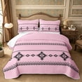 thumbnail image 1 of Castle Fairy Vintage Aztec Bed Spread Queen 3pcs,Tribal Geometric Motif Queen Coverlet Set,Black Light Pink,1 Quilt and 2 Pillowcases, 1 of 7