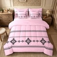 thumbnail image 1 of Castle Fairy Vintage Aztec King Bedding 7pcs,Tribal Geometric Motif King Bed in a Bag,Black Light Pink,Reversible, 1 of 7