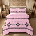 thumbnail image 1 of Castle Fairy Vintage Aztec King Size Comforter Sets 3pcs,Tribal Geometric Motif Comforters King Size,Black Light Pink,Reversible,1 Comforter and 2 Pillowcases, 1 of 6