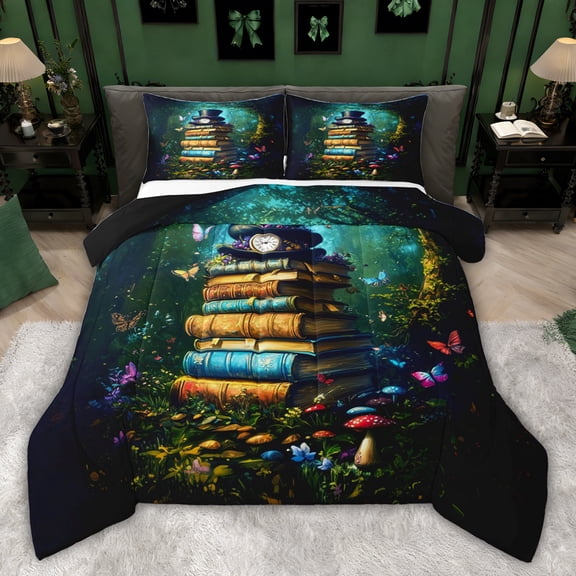Castle Fairy Vintage Books Twin Comforter Sets,Jungle Butterflies Bedding Set