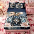 thumbnail image 1 of Castle Fairy Vintage Bow Perfume Print Zipper Twin Comforter Sets with Fitted Sheet and 2 Pillowcases,Watercolor Floral Pattern Zipper Bedding Set,Blue Gold,Navy Blue Reversible,4-Piece, 1 of 6