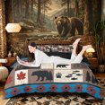 thumbnail image 1 of Castle Fairy Vintage Cabin Patchwork Bear Deer Duvet Cover King,Tribal Arrow Maple Fish Paw Print King Bedding,Brown Red Blue,Black Reversible,3 Pieces,No Comforter,1 Duvet Cover and 2 Pillowcases, 1 of 5