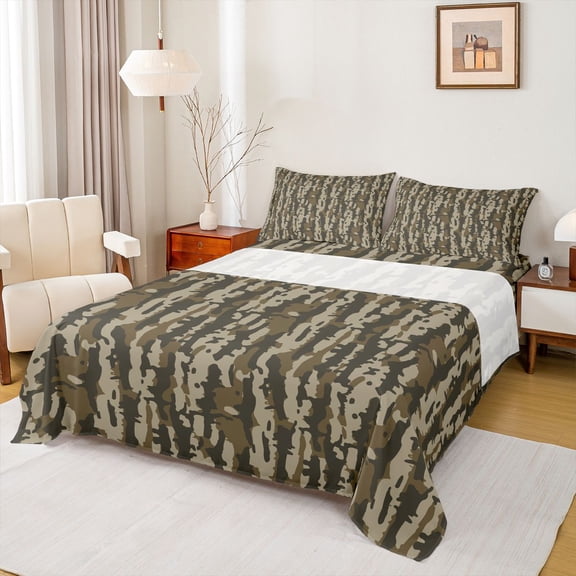 Castle Fairy Vintage Camouflage Bed Sheets,Abstract Geometric Camo King Sheets