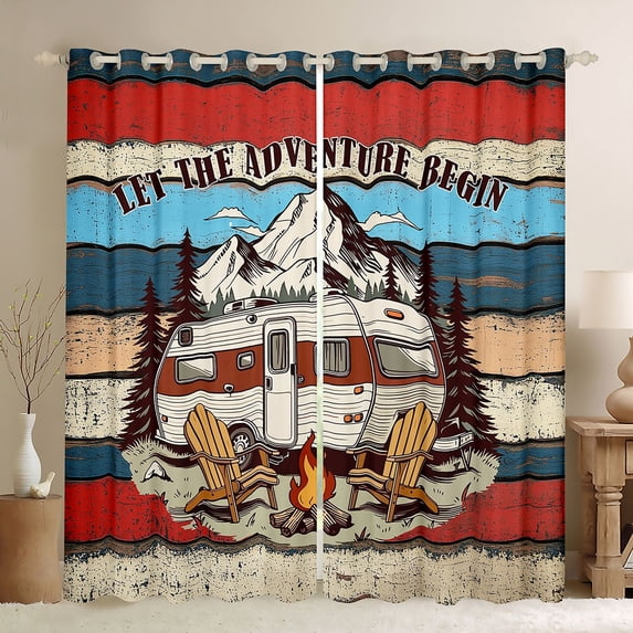Castle Fairy Vintage Camper Curtains Pack of 2 (42x84 Each) for Adults, Adventure Theme Curtains Blackout for Bedroom, Red Blue