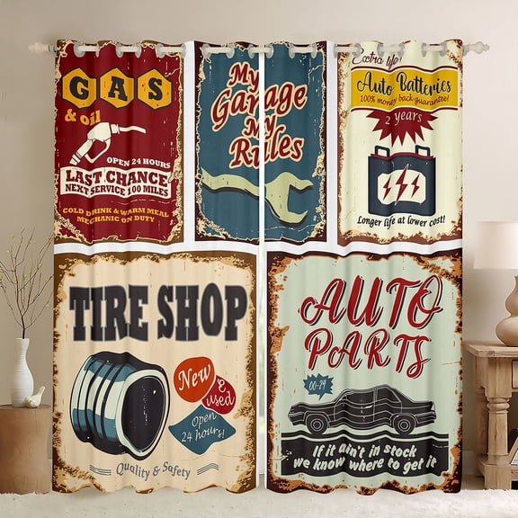 Castle Fairy Vintage Car Theme Boy Girl Black Out Curtains,Retro Vintage Curtains Pack of 2 (42x63 Each),Geometric Plaid Bedroom Curtains,Microfiber Bedroom Decor
