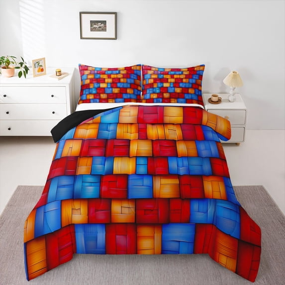 Castle Fairy Vintage Checkered Full Size Comforter Sets,Geometric Grid Bedding Sets