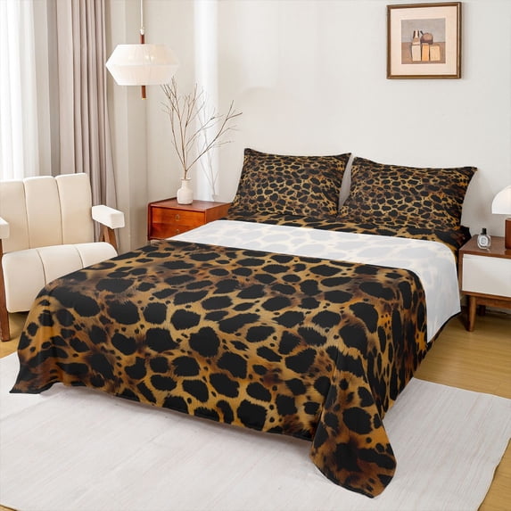 Castle Fairy Vintage Cheetah Print Bed Sheets for Teens,Abstract Leopard Print King Sheets