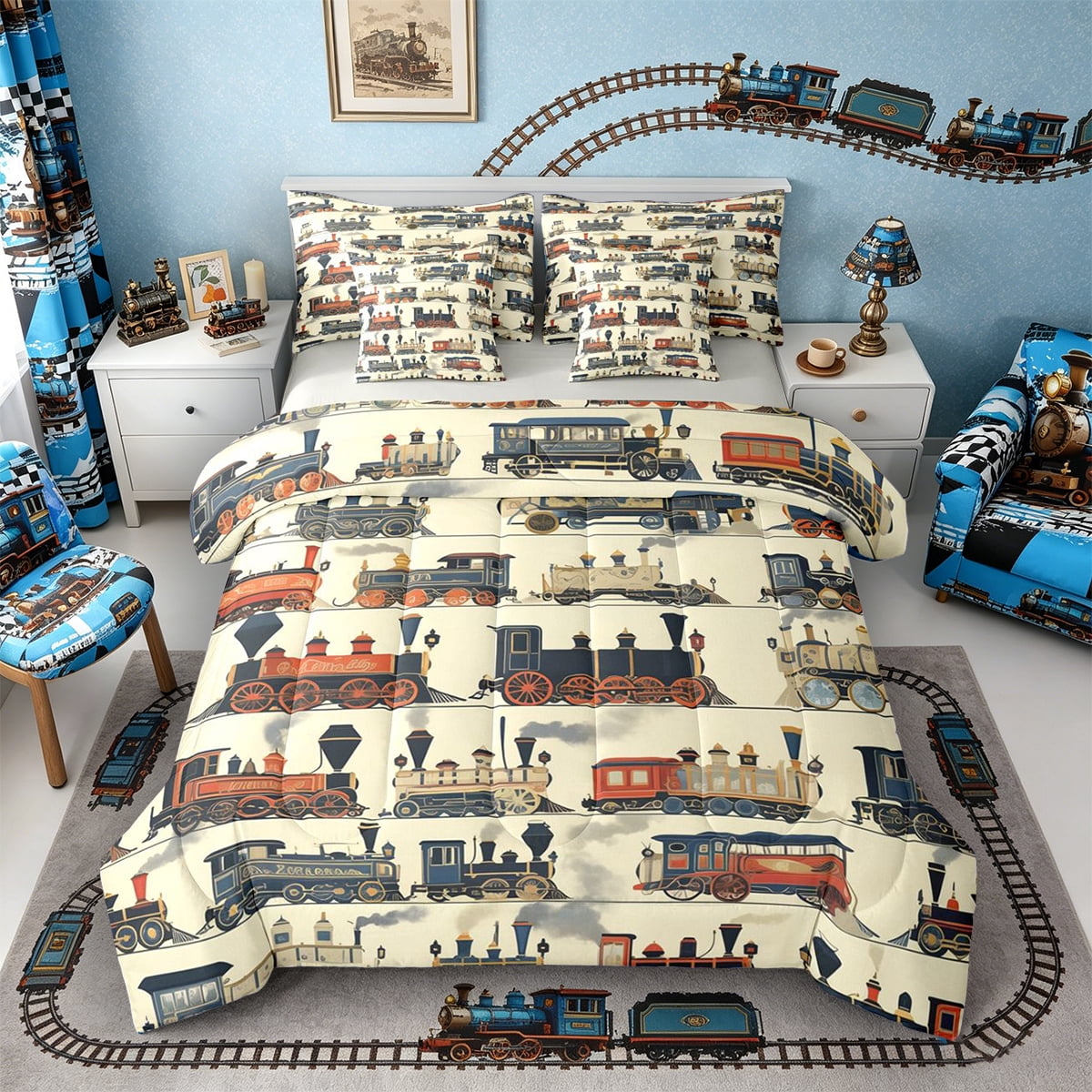 Castle Fairy Vintage Classic Antique Steam Train Bedding Comforter Set ...