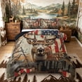thumbnail image 1 of Castle Fairy Vintage Cracked Flag Deer Full Size Comforter Sets 3-Piece,Distressed Plank Trunk Bedding Comforter Set,Red White Gray,Black Reversible,1 Comforter and 2 Pillowcases, 1 of 6