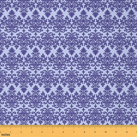 Castle Fairy Vintage Damask Fabric by the Yard 3 Yards, Traditional Victorian Flower Home Decor Fabric by the Yard, Blue Blossoms Sewing Fabric,