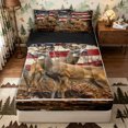 thumbnail image 1 of Castle Fairy Vintage Distressed US Flag Zipper Twin Comforter Sets with Fitted Sheet and 2 Pillowcases,Autumn Leaves Deer Zipper Bedding Set,Red White Ochre,Black Reversible,4-Piece, 1 of 6