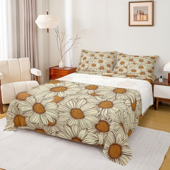 Castle Fairy Vintage Floral Daisy Full Size Sheets,Groovy Flowers Bed Sheets