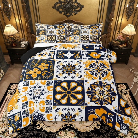 Castle Fairy Vintage Floral Damask Queen Comforter Set,Flower Bedding Comforter Set