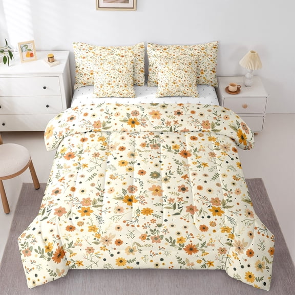 Castle Fairy Vintage Flower 7 Pieces Bedding Comforter Set for Teenagers,Spring Graden Full Bedding Set Lightweight,Botanical Plants Fitted Sheet Flat Sheet,Microfiber Bedroom Decor