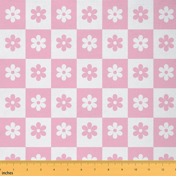 Castle Fairy Vintage Flower Girl Fabric by the Yard 10 Yards,Pink White Plaid Room Decor Fabric by the Yard,Old Fashion 80S Fabric for Sewing,Lightweight Room Decor