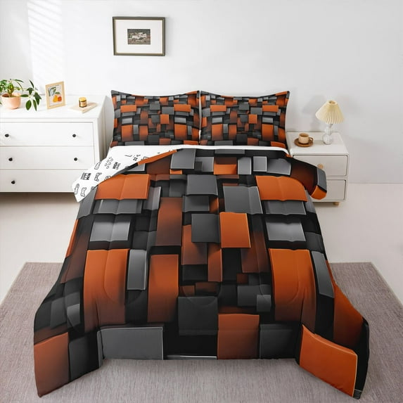 Castle Fairy Vintage Geometric Checkered Twin Comforter Sets,Retro Plaid Grid Bedding Set