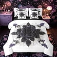 thumbnail image 1 of Castle Fairy Vintage Goth Skull Rose Queen Bedding 7pcs,Abstract Flower Spider Web Bedding Comforter Set Queen,White Black,Black Reversible, 1 of 7