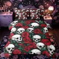 thumbnail image 1 of Castle Fairy Vintage Gothic Skull 7-Piece Twin Bedding,Deep Red Rose Bone Bedding Comforter Set,Ivory Red Black,Black Reversible, 1 of 7