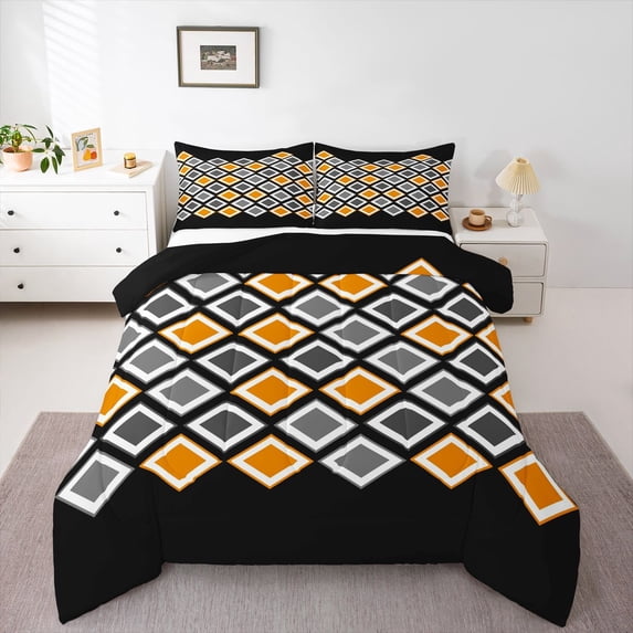 Castle Fairy Vintage Grid Queen Comforter Set,Mid Century Checkered Bedding Comforter Set