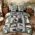 thumbnail image 1 of Castle Fairy Vintage Hunting Animal Deer Full Size Bedding Sets 7 Pieces for Teens,Rustic Compass Pine Tree Full Size Bed in a Bag,Green Brown Gray,Black Reversible, 1 of 7