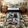 thumbnail image 1 of Castle Fairy Vintage Hunting Animal Deer Twin Duvet Cover for Teens,Rustic Compass Pine Tree Twin Bedding,Green Brown Gray,Black Reversible,2pcs,No Comforter,1 Duvet Cover and 1 Pillowcase, 1 of 5