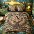 thumbnail image 1 of Castle Fairy Vintage Hunting Monogram A 7-Piece Twin Bedding,Mixed Game Fish Deer Wreath Bedding Comforter Set,Wood Brown,Black Reversible, 1 of 7
