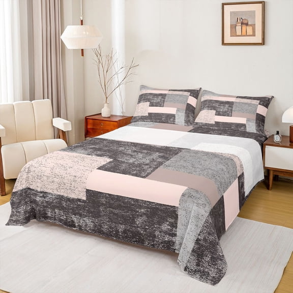 Castle Fairy Vintage Minimalist Triangle Twin Sheet Sets,Abstract Geometric Bedding