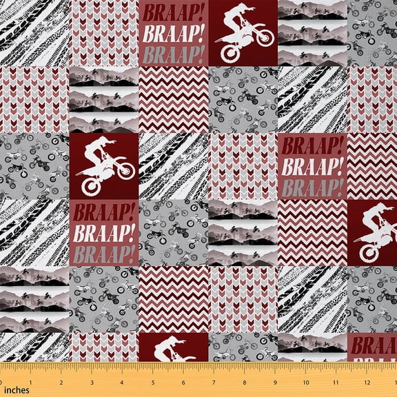 Castle Fairy Vintage Motocross Fabric by the Yard 2 Yard,Geometric Plaid Sewing Fabric,Extreme Sport Home Decor Fabric by the Yard,Luxury Boys Bedroom Decor