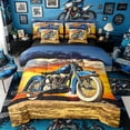 thumbnail image 1 of Castle Fairy Vintage Motorcycle Twin Bedding Sets 7-Piece for Teens, Sunset Art Bedding Comforter Set for Bedroom, Blue Orange,Black Reversible, 1 of 7
