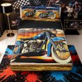 thumbnail image 1 of Castle Fairy Vintage Motorcycle Zipper Full Size Comforter Sets with Fitted Sheet and 2 Pillowcases,Sunset Art Zipper Bedding Set for Bedroom,Blue Orange,4pcs,Black Reversible, 1 of 6