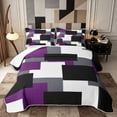 thumbnail image 1 of Castle Fairy Vintage Offset Rectangle Block Twin Quilt Set 2 Pieces,Abstract Geometric Mosaic Twin Coverlet Set,Violet Gray Black,1 Bedspread and 1 Pillowcase, 1 of 7