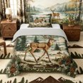 thumbnail image 1 of Castle Fairy Vintage Oil Paint Spotted Deer Twin Comforter Sets 2pcs,Pine Cone Fringe Mountain Bedding Set,Olive Brown Cream,Grey Reversible,1 Comforter and 1 Pillowcase, 1 of 6