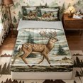 thumbnail image 1 of Castle Fairy Vintage Oil Paint Spotted Deer Zipper Full Size Comforter Sets with Fitted Sheet and 2 Pillowcases,Pine Cone Fringe Mountain Zipper Bedding Set,Olive Brown Cream,Grey Reversible,4pcs, 1 of 6