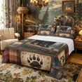thumbnail image 1 of Castle Fairy Vintage Patchwork Black Bear Bed Sheets 4-Piece for Teens,Plaid Pine Lantern Cabin Paw Print Full Size Sheets,Brown Tan Black,1 Fitted Sheet, 1 Flat Sheet and 2 Pillowcases, 1 of 6